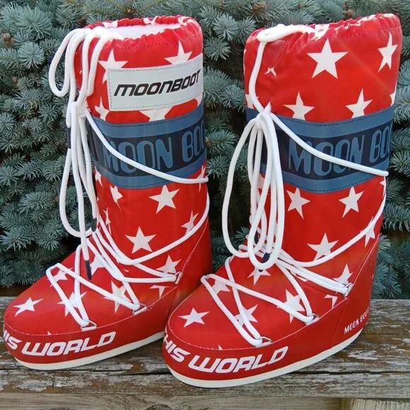 Moon Boot Retro Biker Icon Red With White Stars 35/38 fits US 5 - 7 - Picture 3 of 12